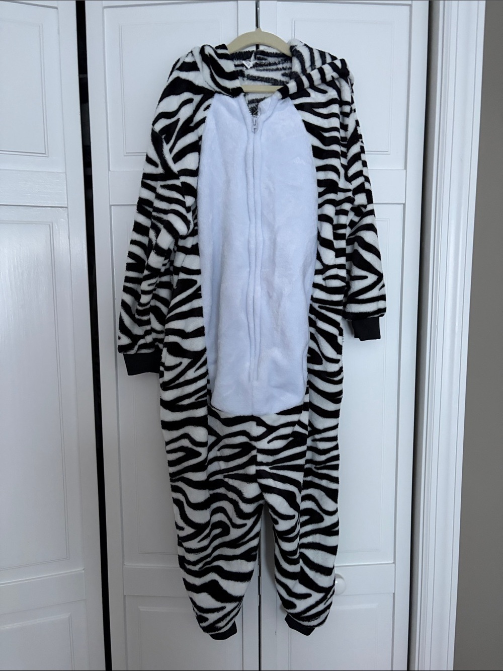 Kids Zebra Print Hooded Onesie Costume - Black & White